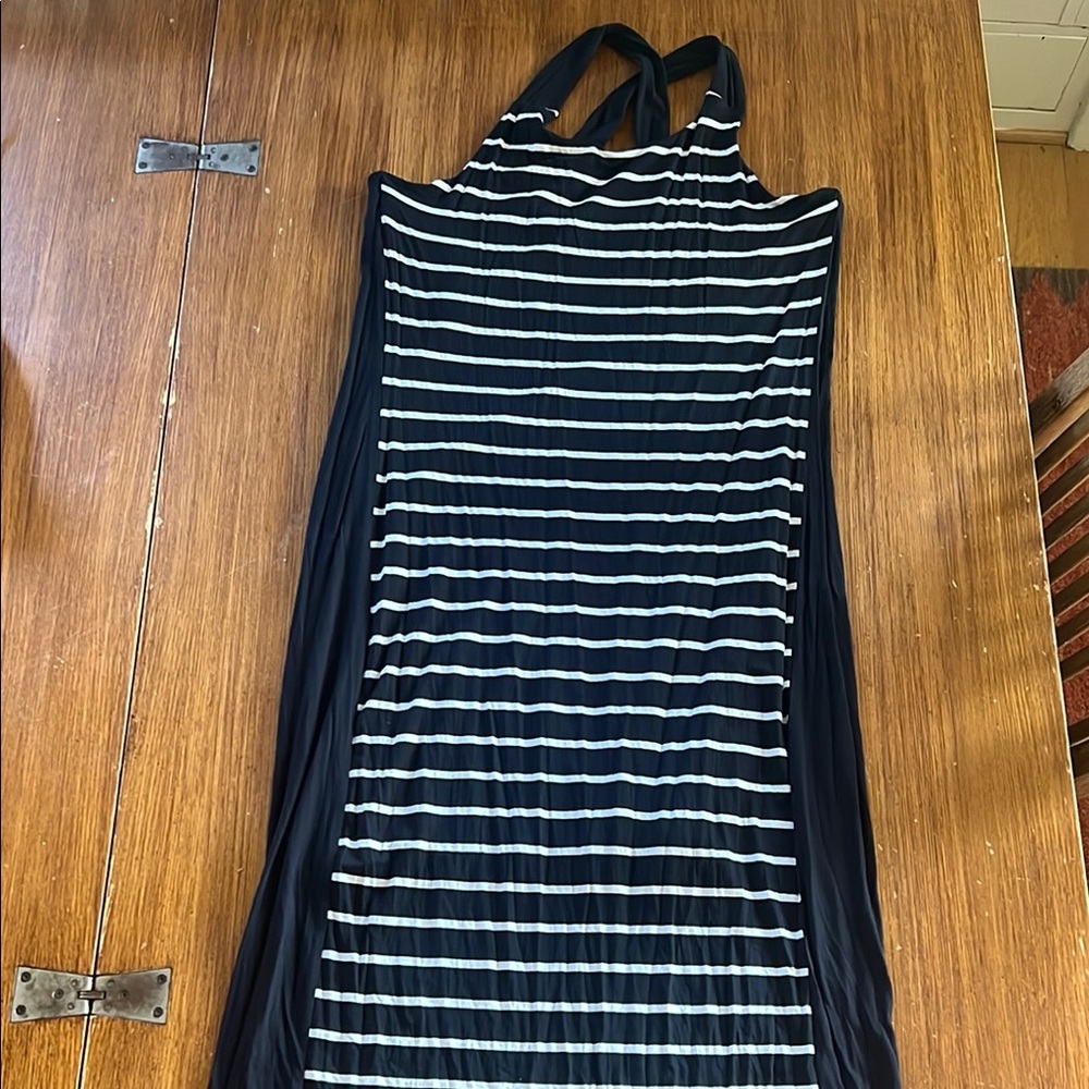 Athleta XL Black and White Striped Halter Dress